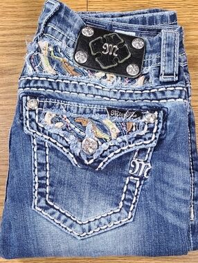 MISS ME VINTAGE 25x24.5 SIGNATURE CROPPED GIRLS JUNIOR STRECH BOOTCUT BLUE JEAN